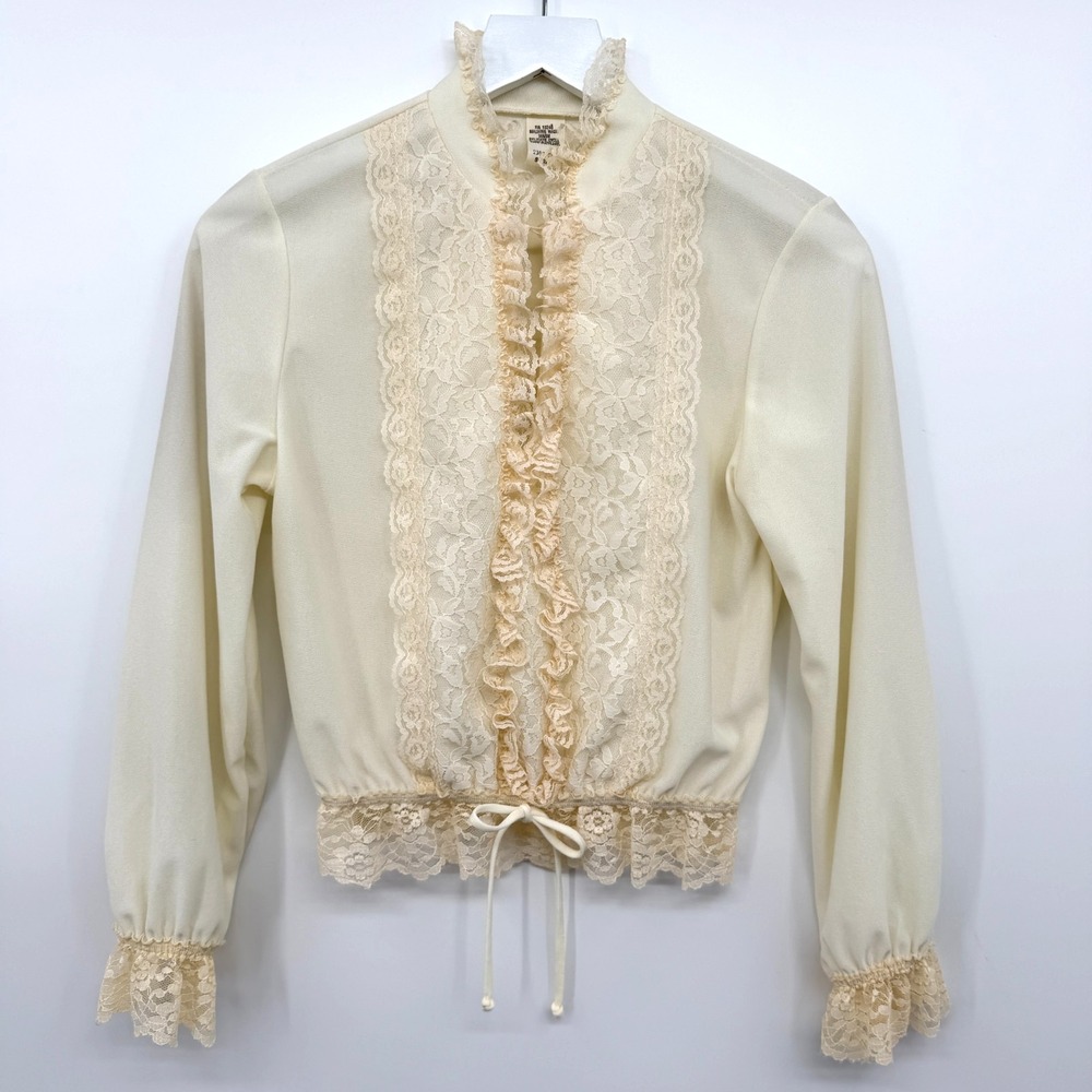 Vintage 60s Top Shirt Blouse Size Small Renaissance Coquette Ethereal Prairie